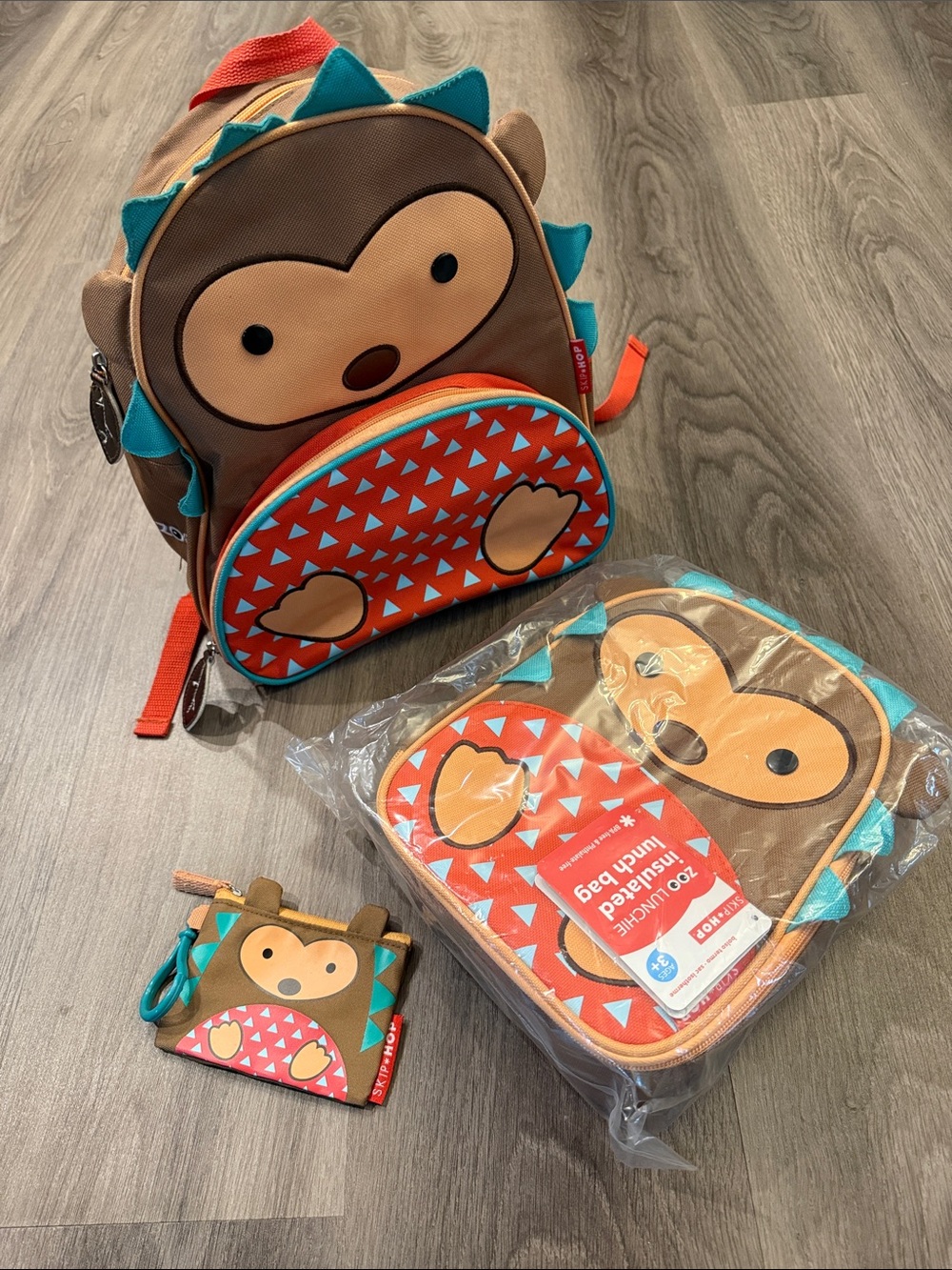 Skip Hop Brown & Orange Hedgehog Kids Backpack with Lunch Bag and Wallet